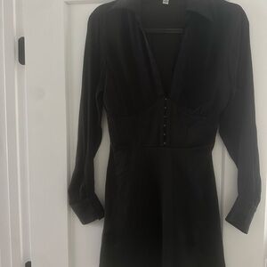 Urban Outfitters Black Long-Sleeve V-Neck Dress